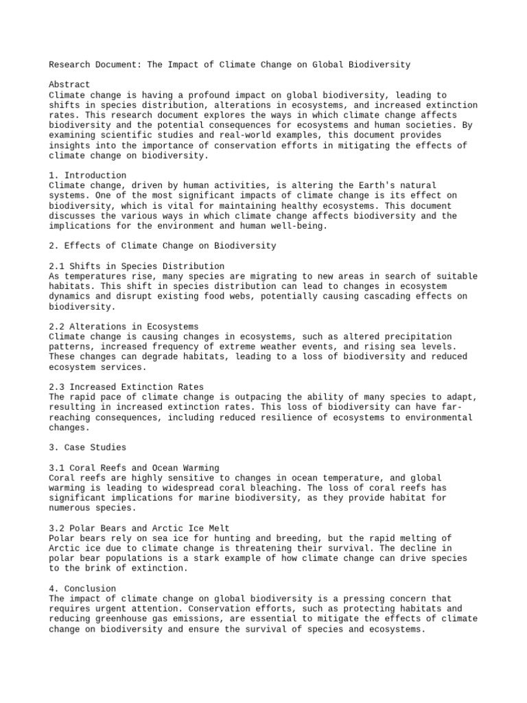 Climate Change Biodiversity Research | PDF