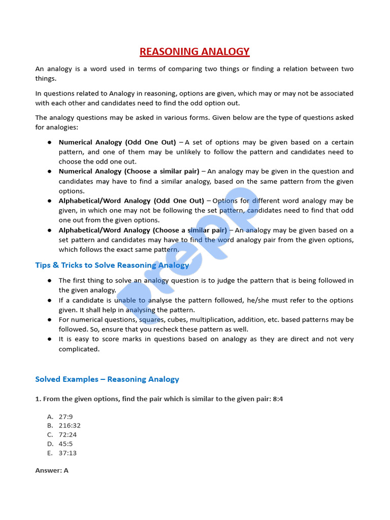 Reasoning Analogy Pdf