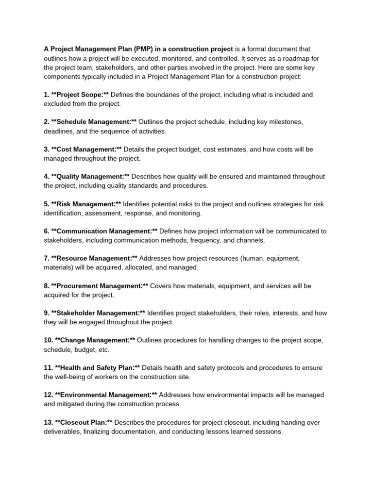 A Project Management Plan (PMP) in A Construction Project | PDF