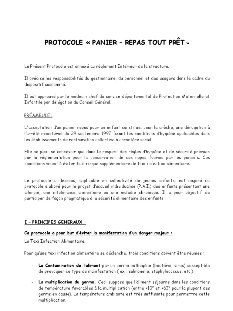 Protocole Panier Repas Tout Prêt 2005 | PDF | Infection | Réfrigérateur