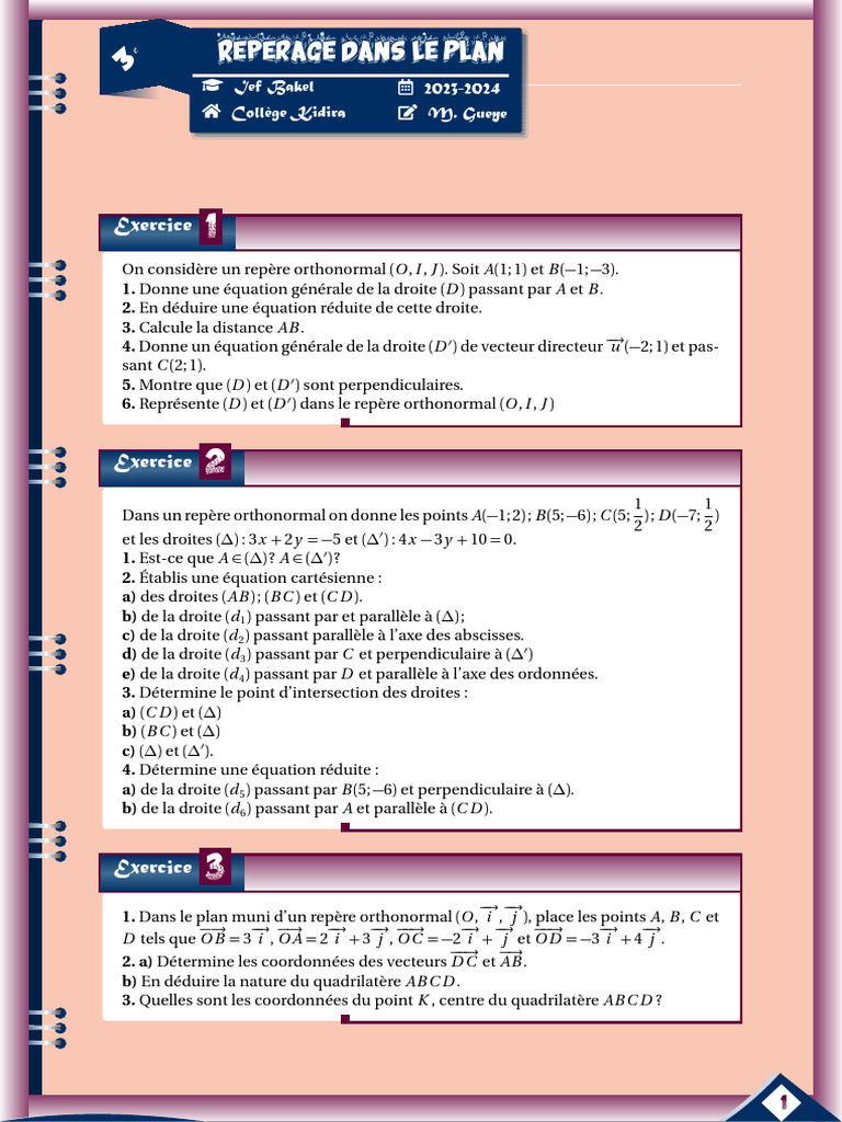 Reperage Dans Le Plan: Exercice | PDF