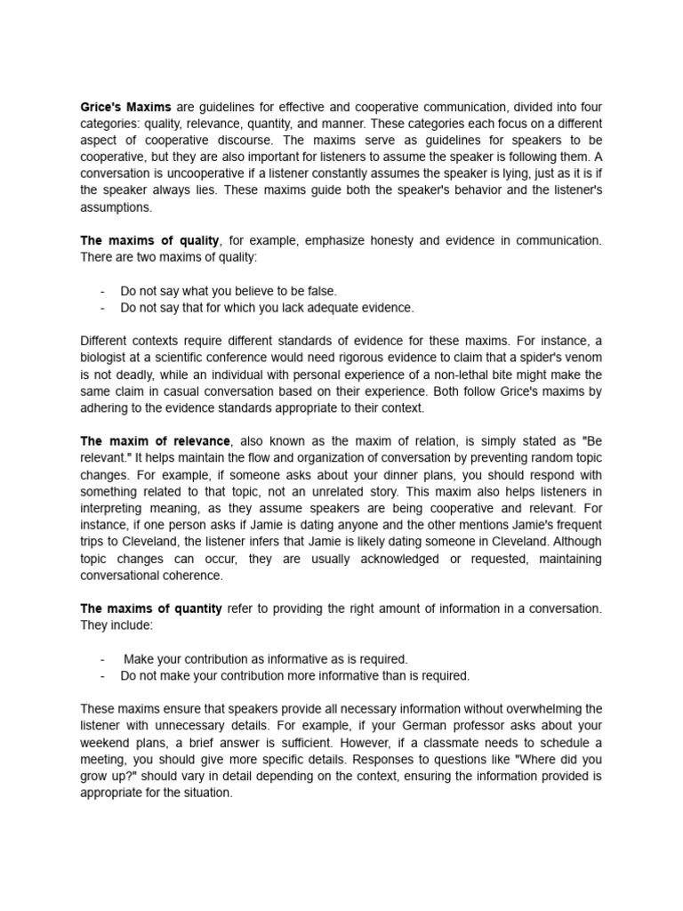 'Introducing Grice's Maxims' For Tutorial | PDF