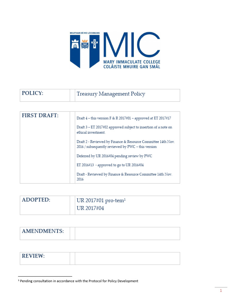 Treasury Management Policy | PDF