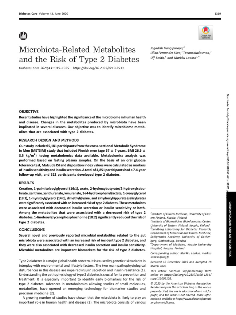 Microbiota-Related Metabolites and The Risk of Type 2 Diabetes | PDF