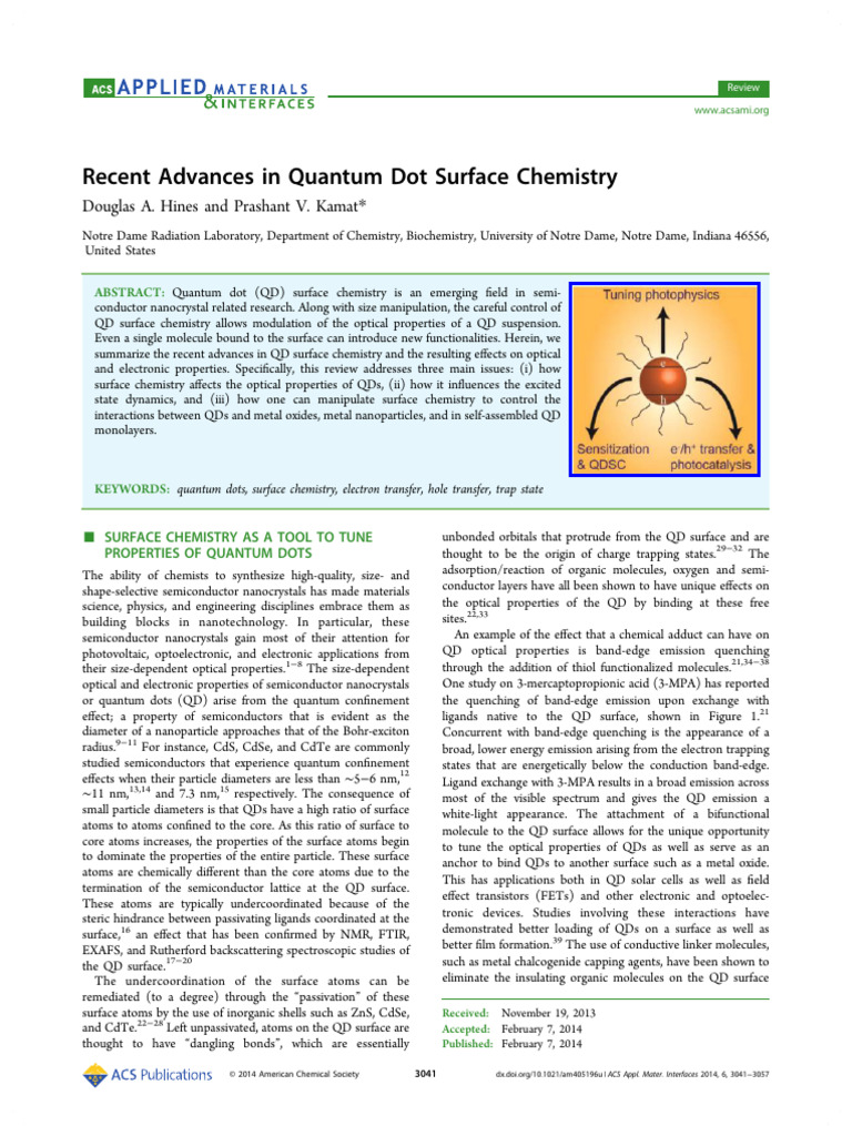 Recent Advances in Quantum Dot Surface Chemistry | PDF