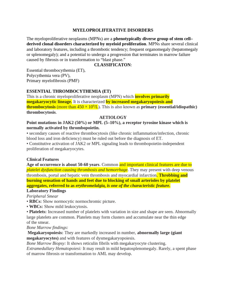 Myeloproliferative Disorders | PDF