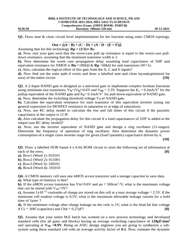 1157 MEL G621 20240218052345 Comprehensive Exam Question Paper | PDF