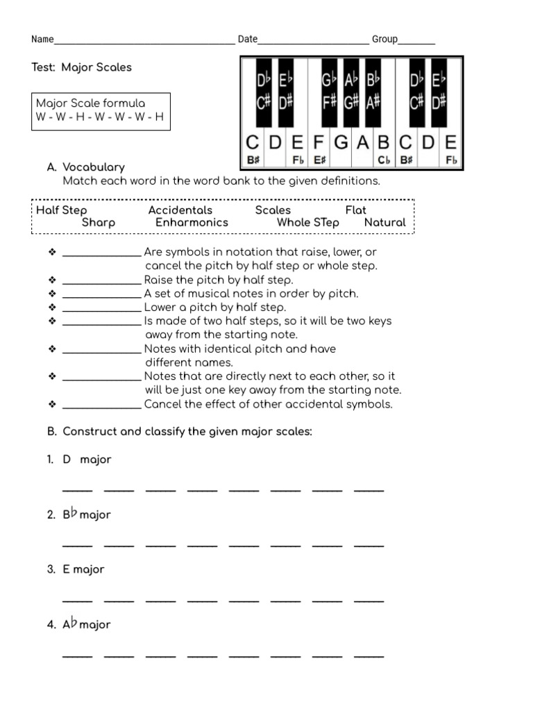 Test-Major Scales and Vocabulary | PDF