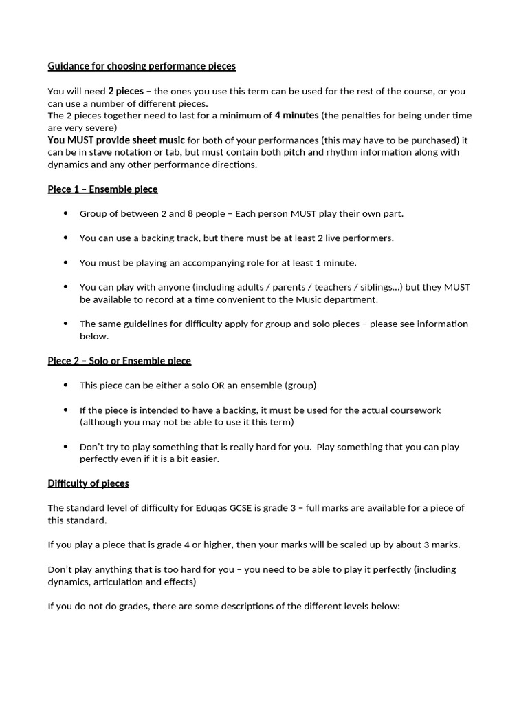 Choosing Performance Pieces For GCSE | PDF