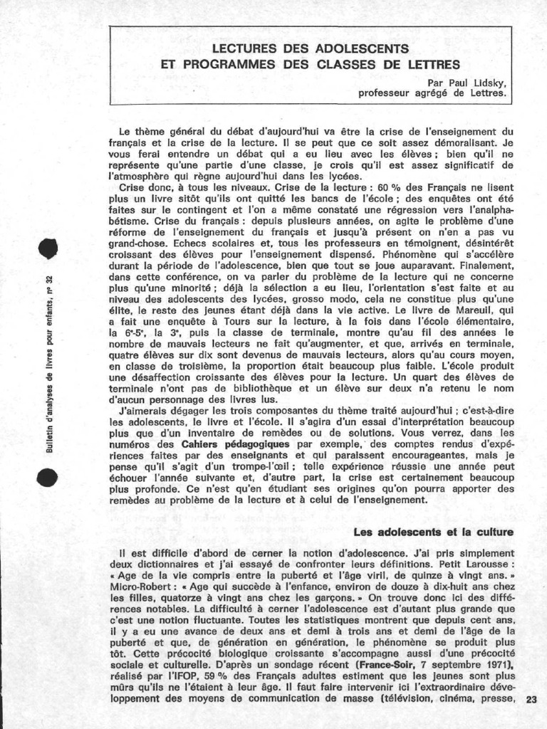 Crise de la lecture chez les adolescents | PDF | Adolescence