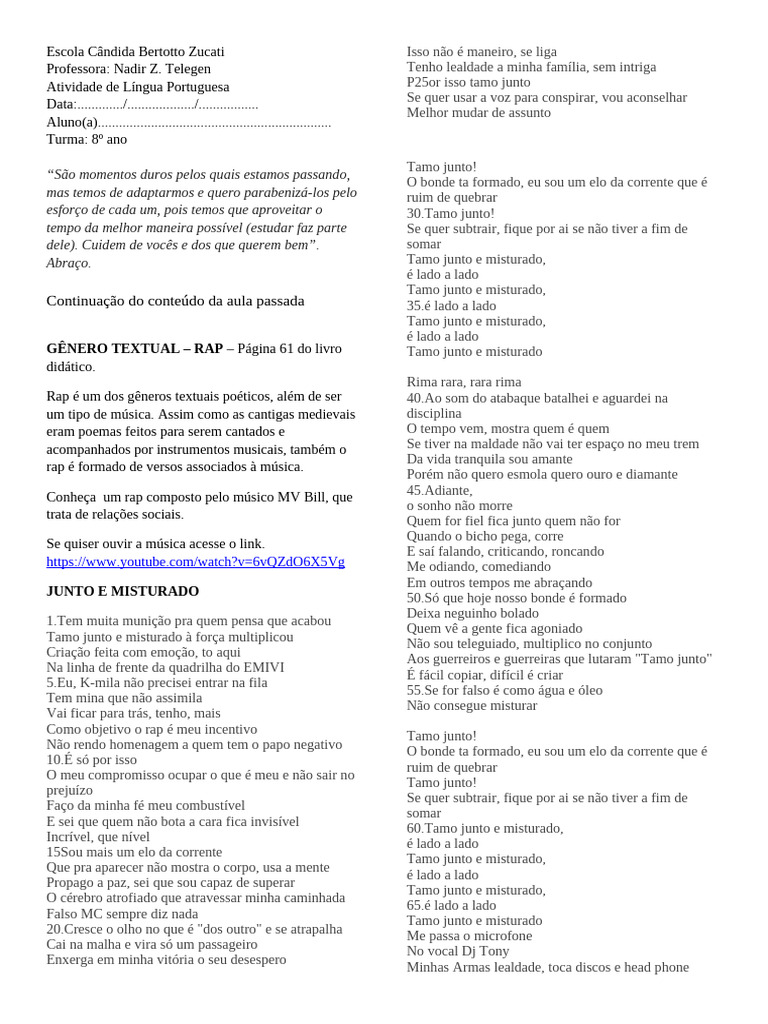 Rap: Junto e Misturado na Aula | PDF | Rap (gênero musical)