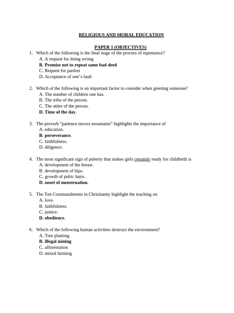 RME Questions for Primary 4 Students | PDF | Climate Change | Marriage