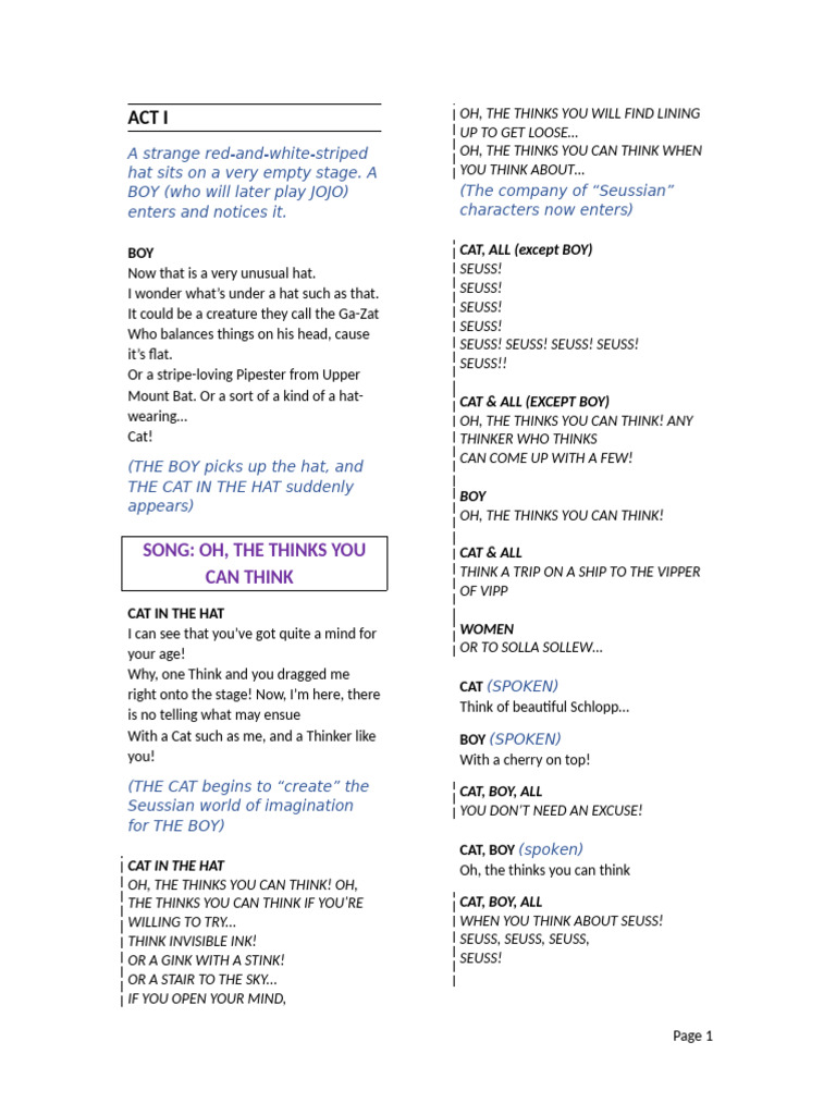 Seussical Act I Libretto Excerpt | PDF | Dr. Seuss