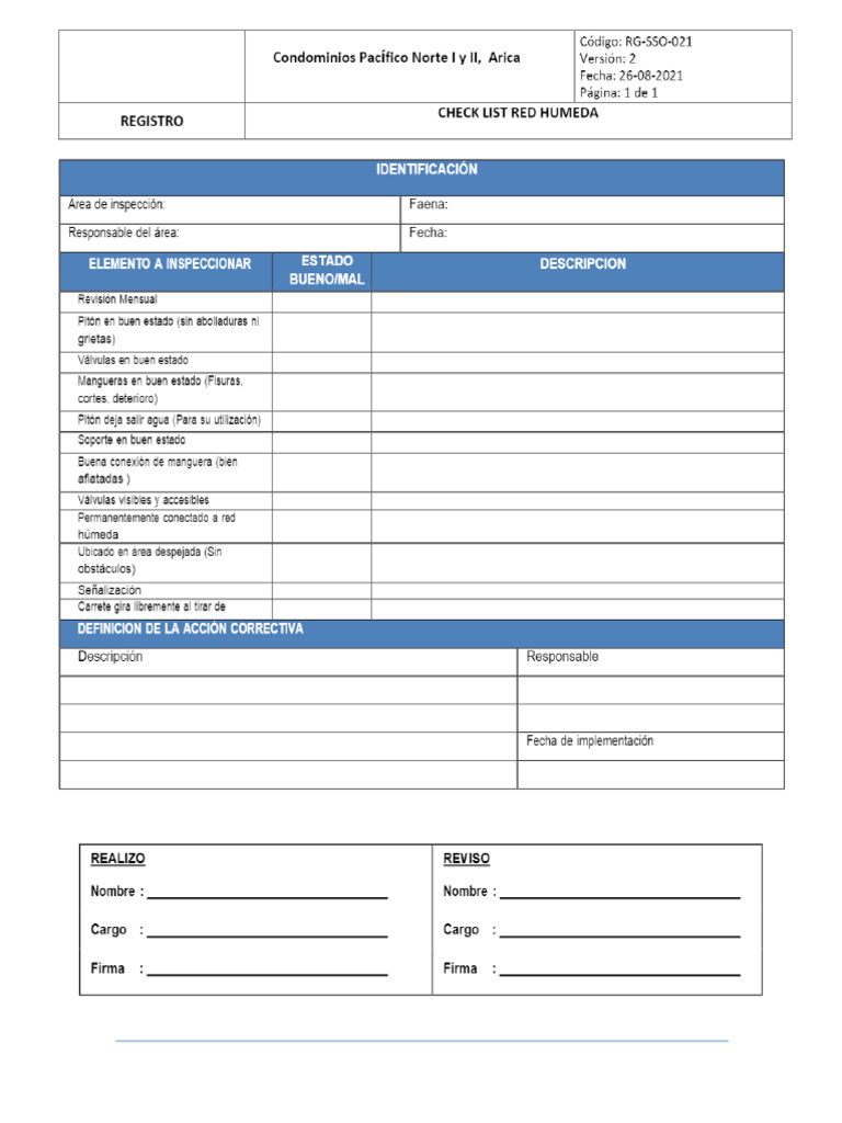RG-SSO-021 Check List Red Humeda | PDF