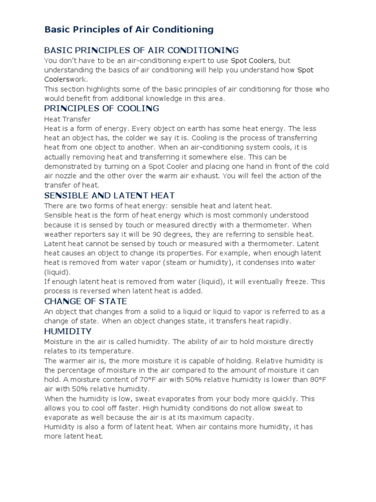 Basic Air Conditioning Principles | PDF | Air Conditioning | Cold