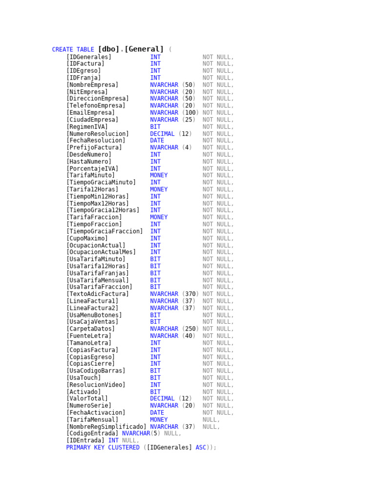 Create table generales pdf