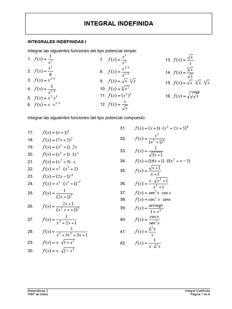 5 - Ejercicios de Integrales Indefinidas | PDF