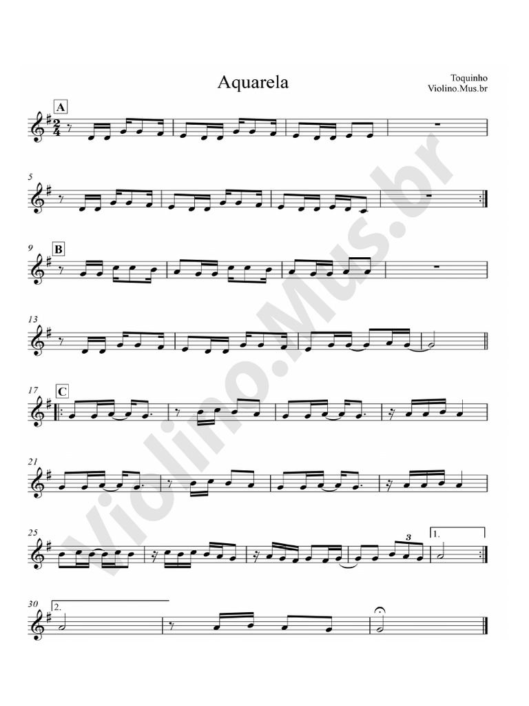 Violino Mus Br Aquarela Toquinho Partitura Grátis Pdf
