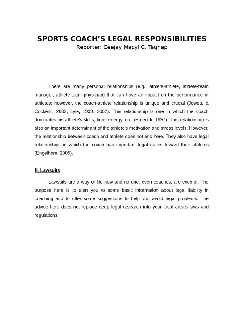 Sports Leagal Responsibilities | PDF