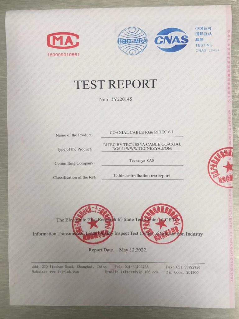 Reporte de Pruebas Cable RITEC 6i 2022 (IEC) | PDF