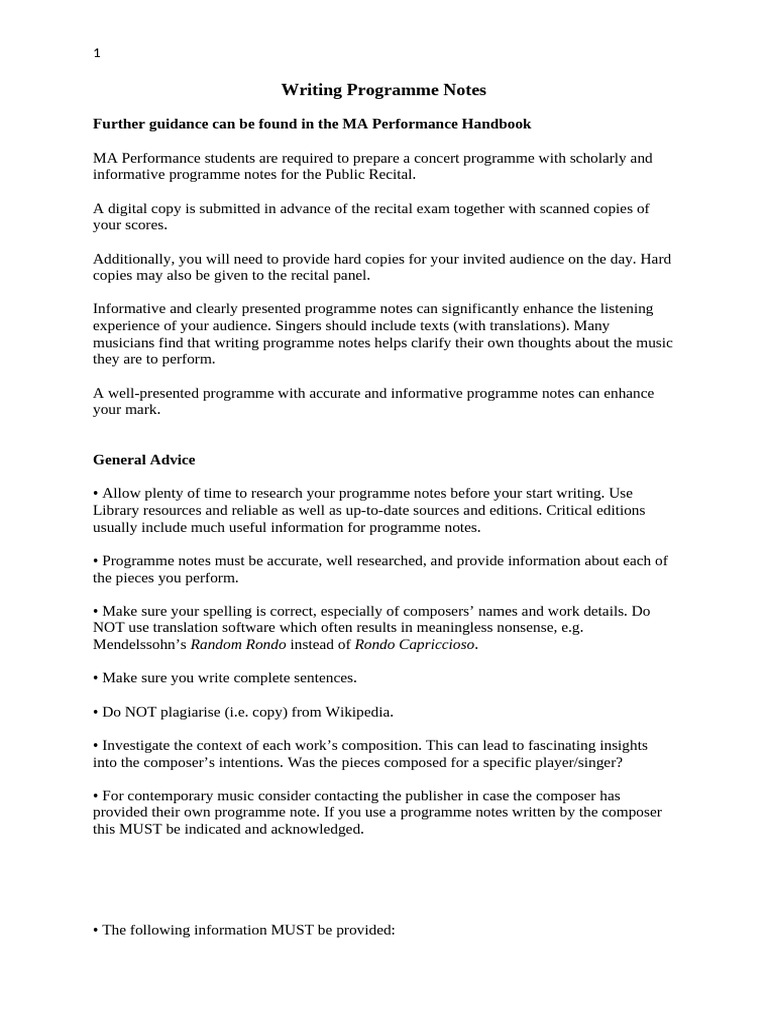 Writing Programme Notes | PDF