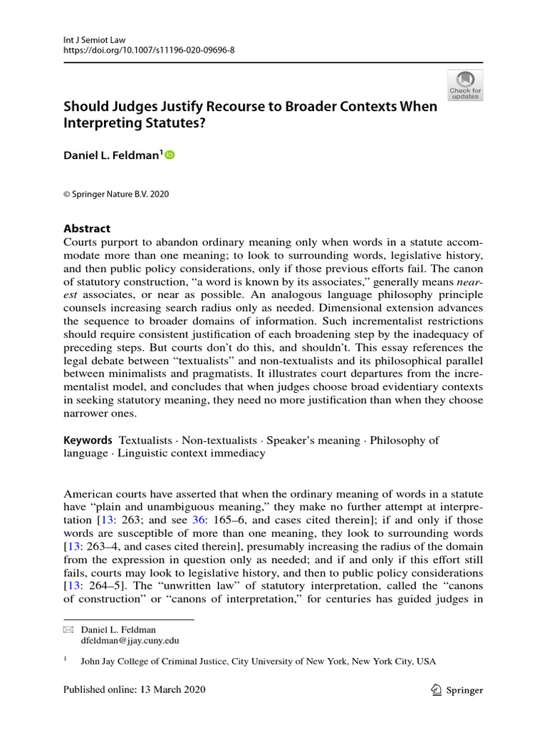 Should Judges Justify Recourse To Broader Contexts When Interpreting ...