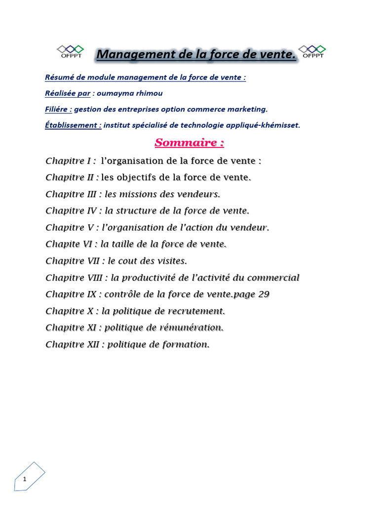 Management de La Force de Vente Résumé Complet 2 | PDF