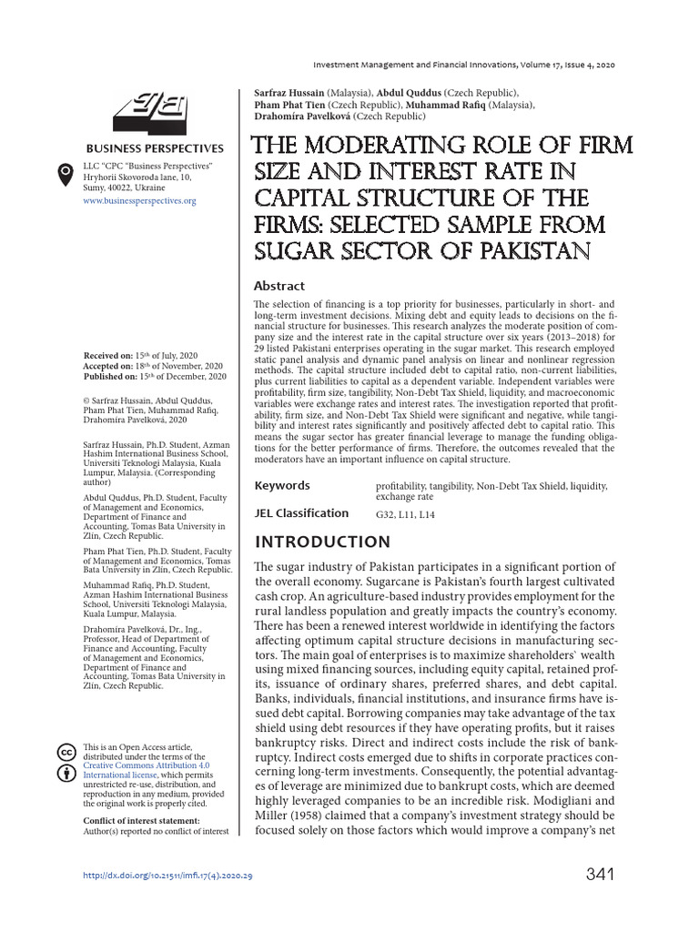 The Moderating Role of Firm Size and Interest Rate in Capital Structure ...