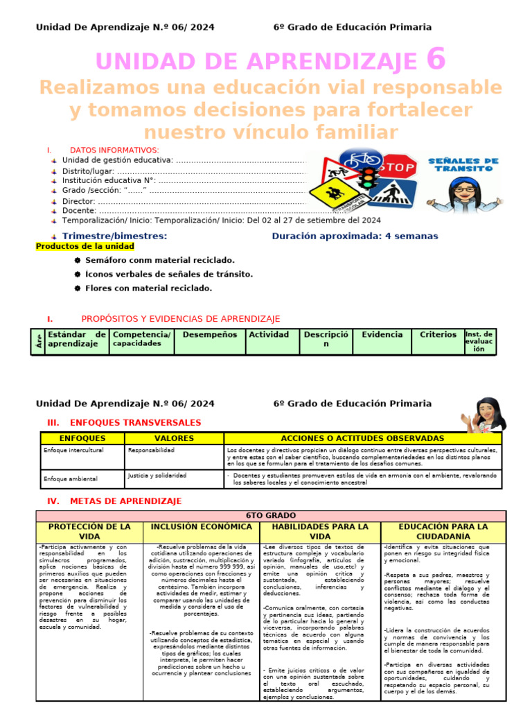 6° Grado Unidad de Aprendizaje 6 Setiembre | PDF