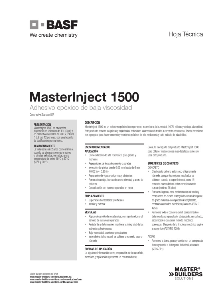 MasterInject 1500: Adhesivo Epóxico LVI | PDF | Epoxy | Water