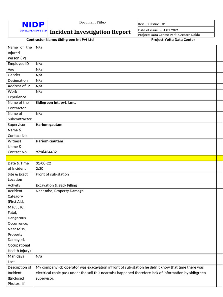 Incident Investigation Report Format | PDF