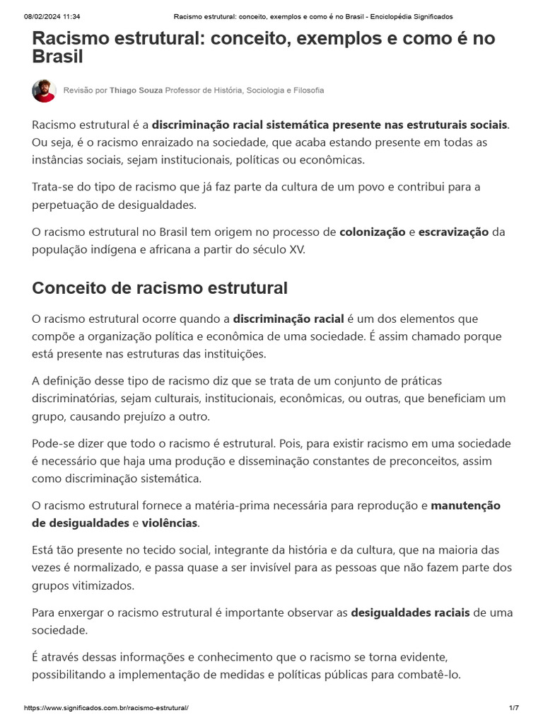 Racismo Estrutural Conceito Exemplos E Como é No Brasil