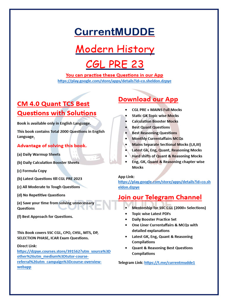 Modern History SSC CGL 23 | PDF | Computers
