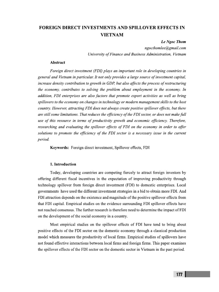 Foreign Direct Investments and Spillover Effects in Vietnam | PDF