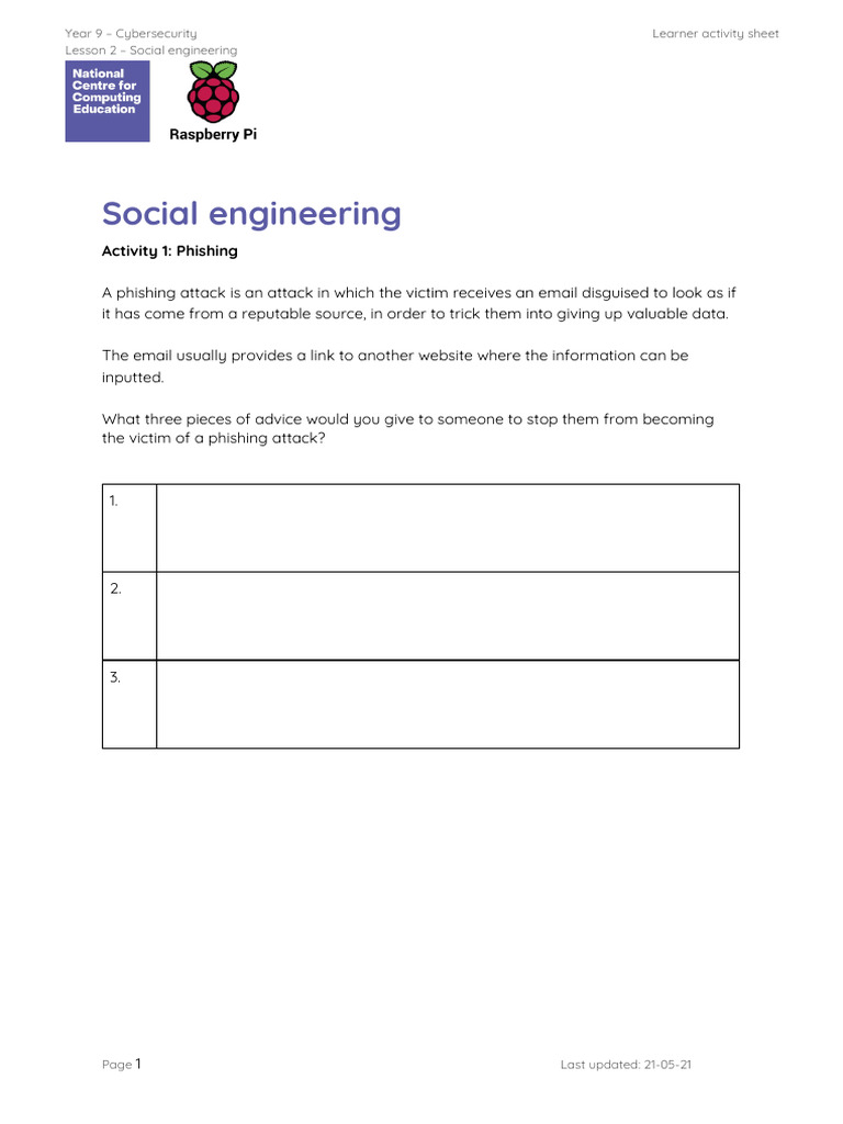 A1 Worksheet ÔÇô Social Engineering | PDF