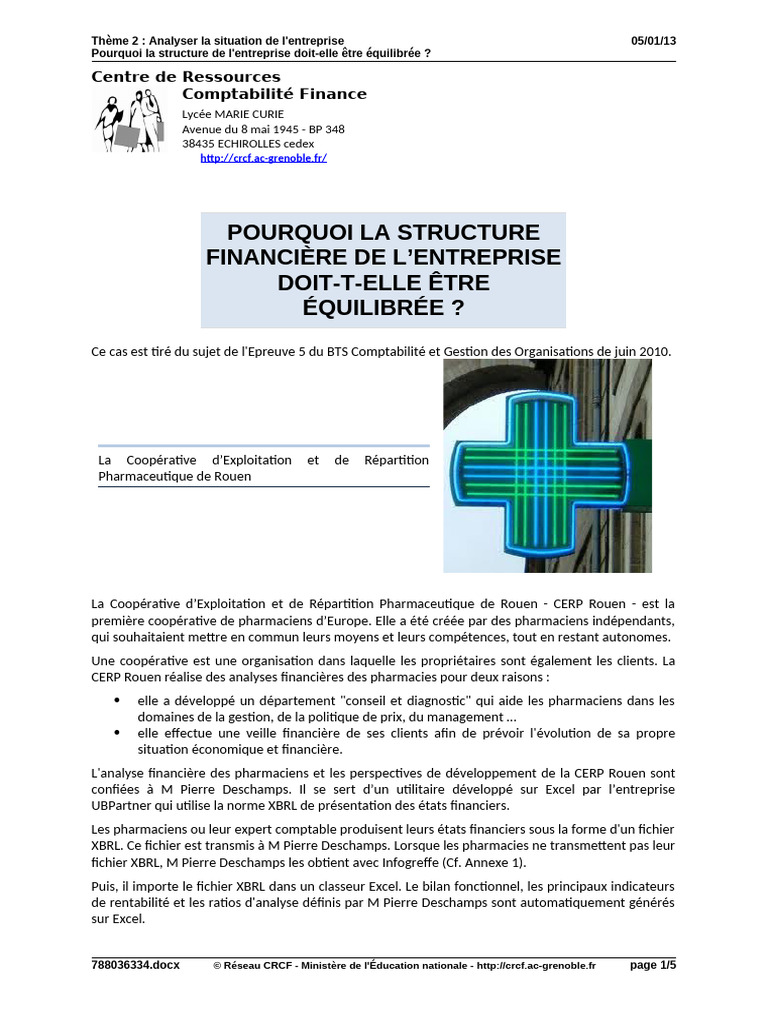 Analyse Financière CERP Rouen | PDF | Fonds de roulement | Ordinateurs