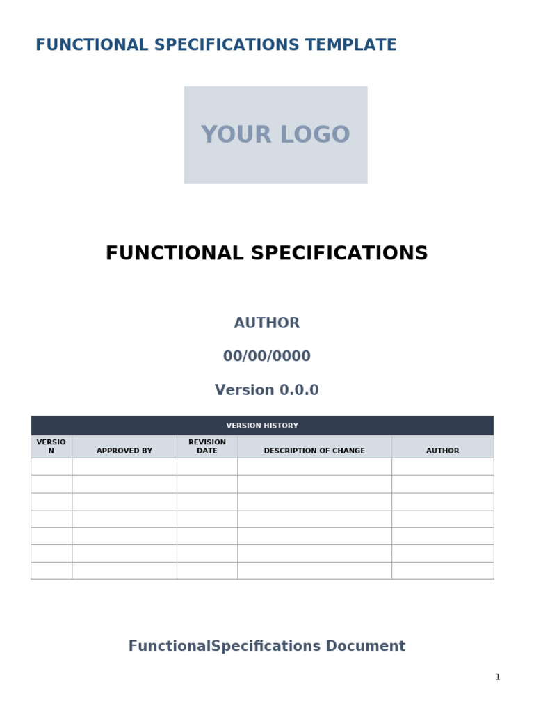 Functional Specifications Template PDF