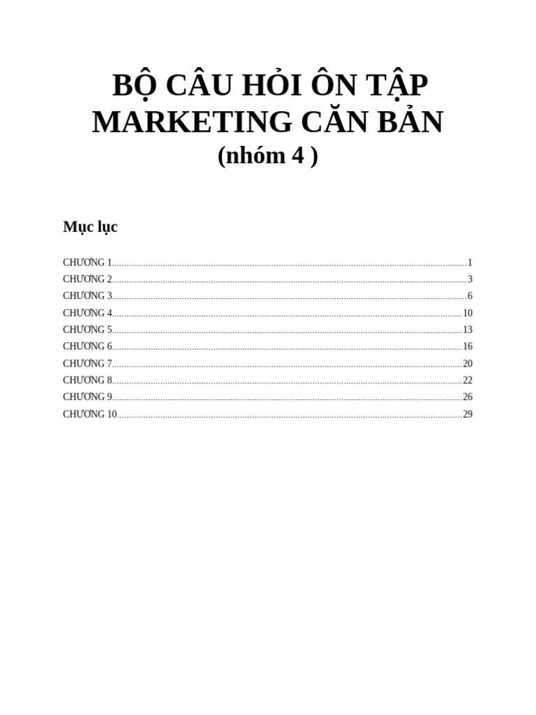 BỘ CÂU HỎI ÔN TẬP MARKETING CĂN BẢN | PDF