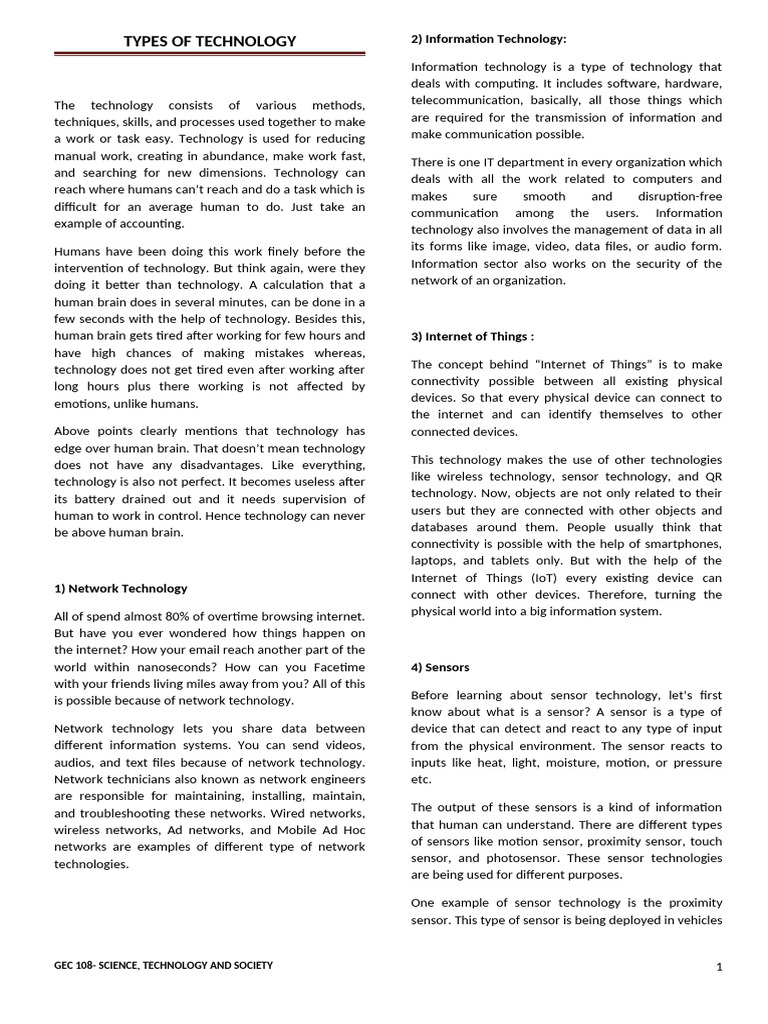 Gec108 Types-Of-Technology Doro 1 | PDF