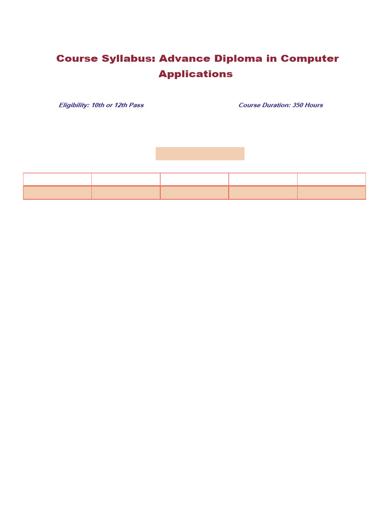 ADCA Course Syllabus Overview | PDF | Microsoft Excel | Computers