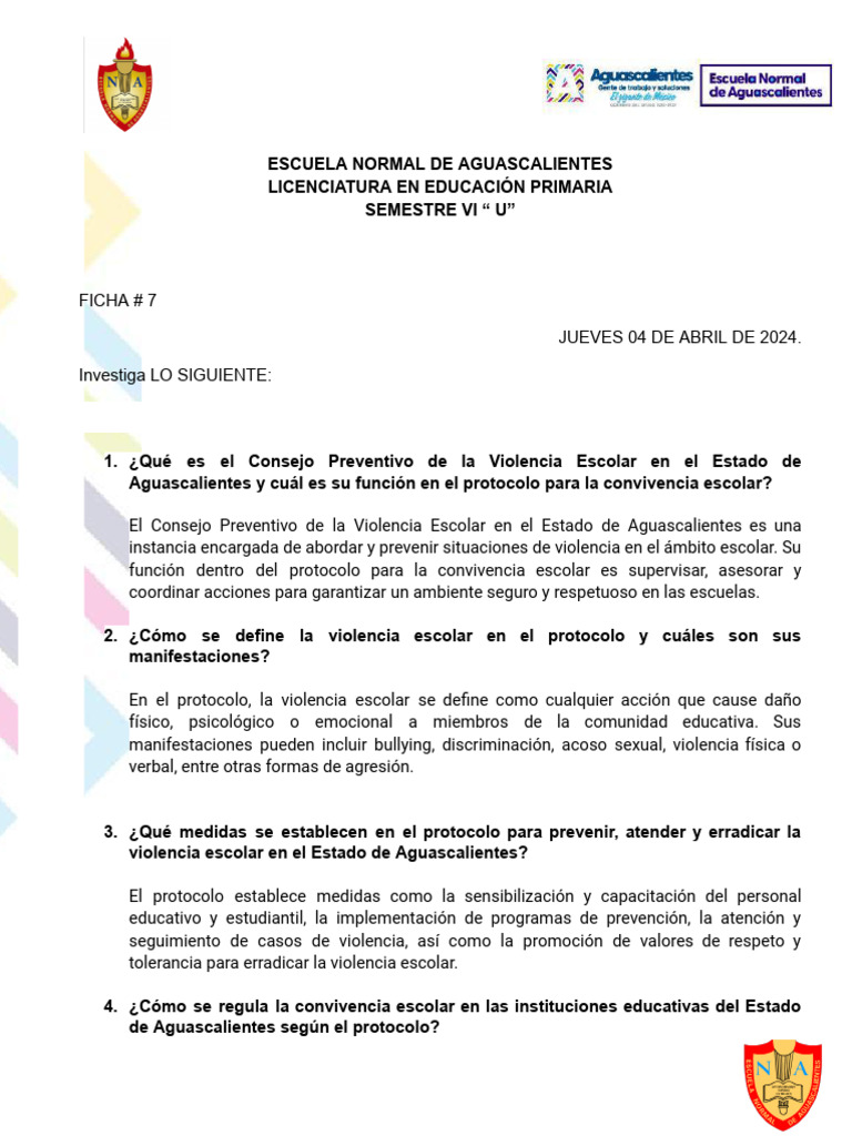 Ficha # 7 Derechos de Los Niños en El Marco de La Convivencia Escolar ...