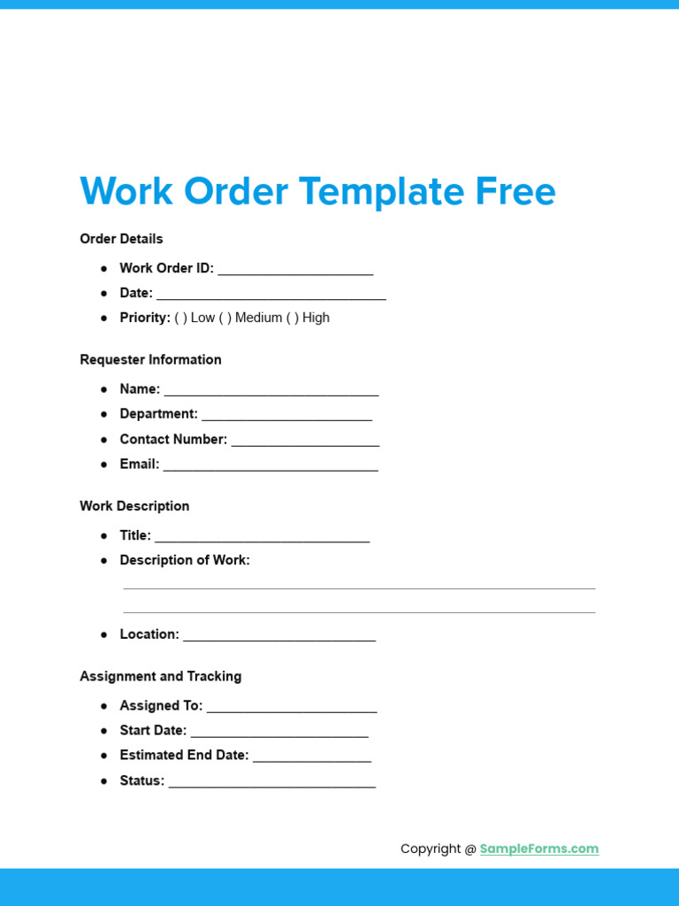 Free Printable Work Order Template | PDF