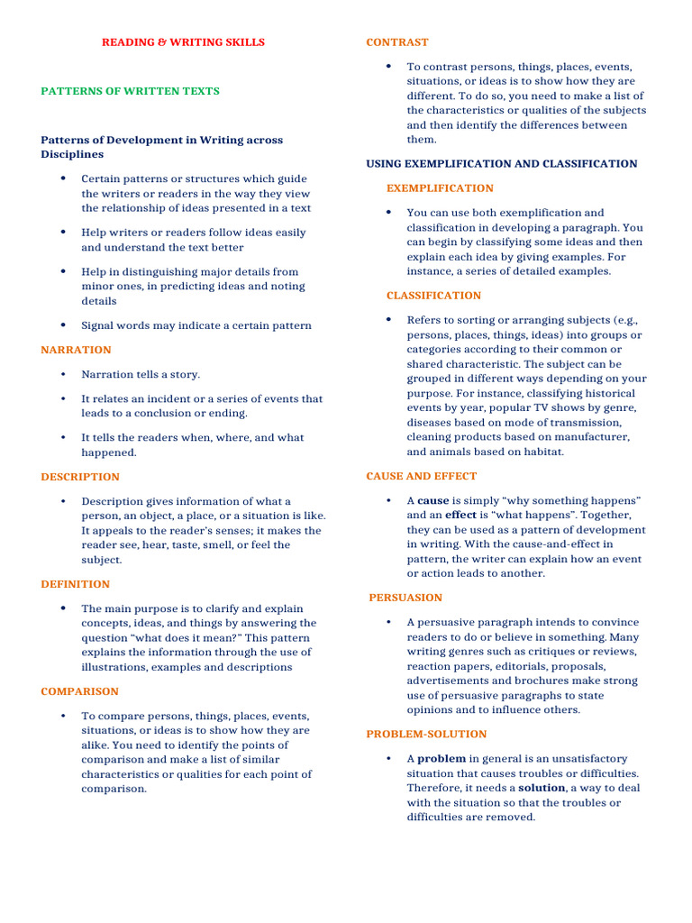 Reading Writing Lesson 1 Notes | PDF