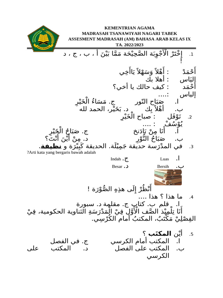 Soal AM Bahasa Arab Kelas IX 2023 | PDF