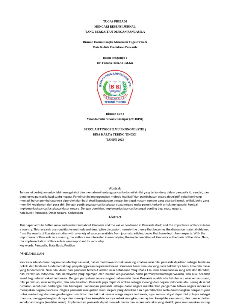 Implementasi Pancasila Sebagai Dasar Negara Pdf