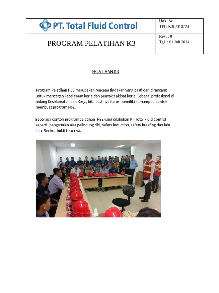 Program Dan Bukti Pelatihan Hse | PDF