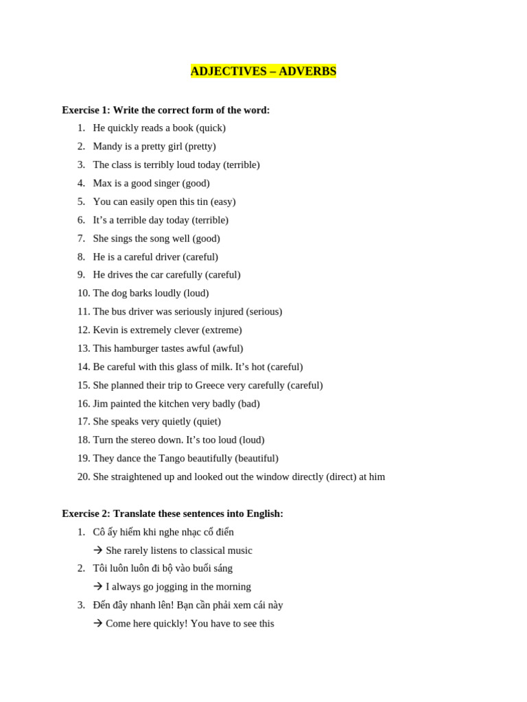 Key - Adjectives - Adverbs | PDF