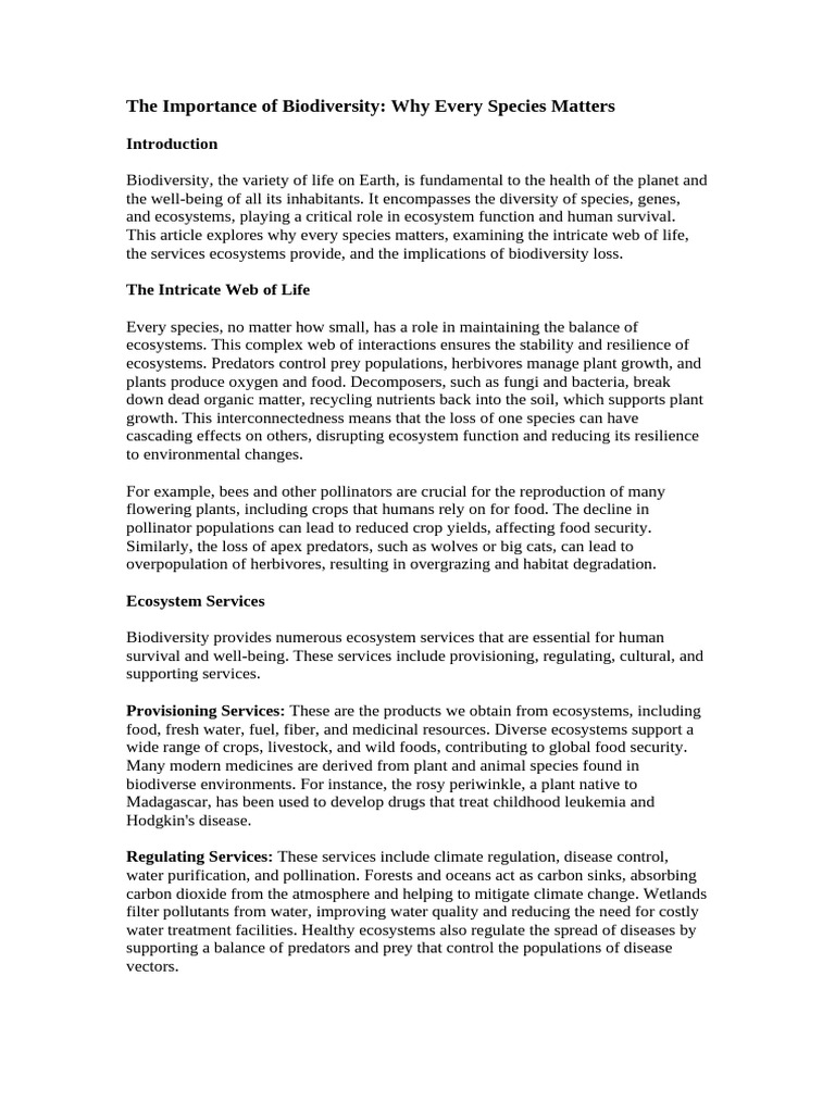 The importance of biodiversity pdf