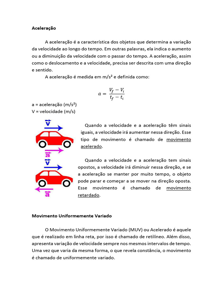 04 - Movimento Uniformemente Variado Parte 1 | PDF