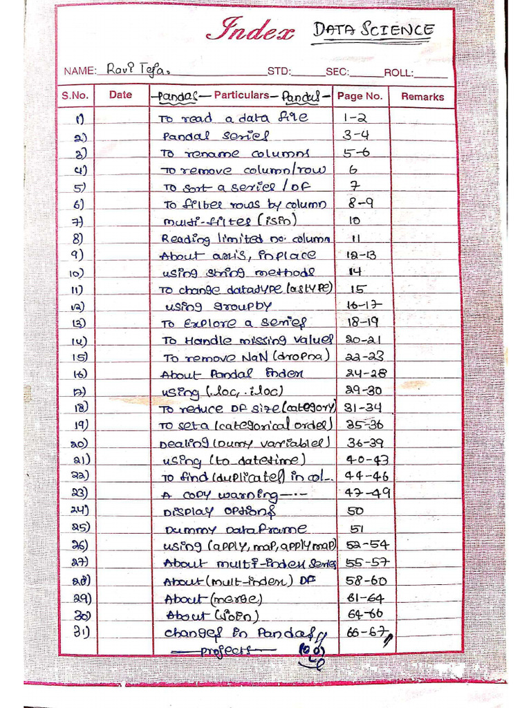 Pandas Handwritten Notes | PDF